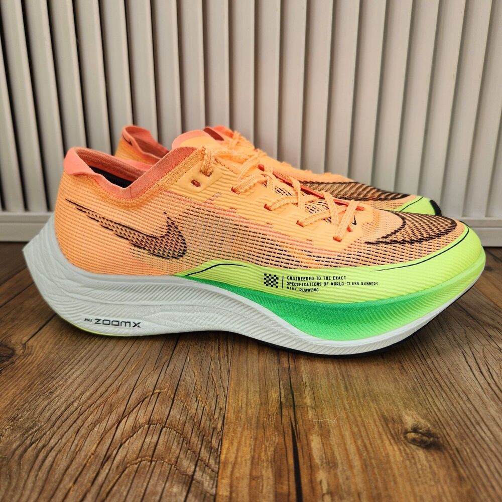 Nike ZoomX Vaporfly Next%2 Running Shoes Womens Size 9 Orange Green CU4123-801
